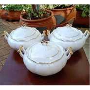 3 Piece Soup Food Serving Dishes Bowls Casserole Pots- White