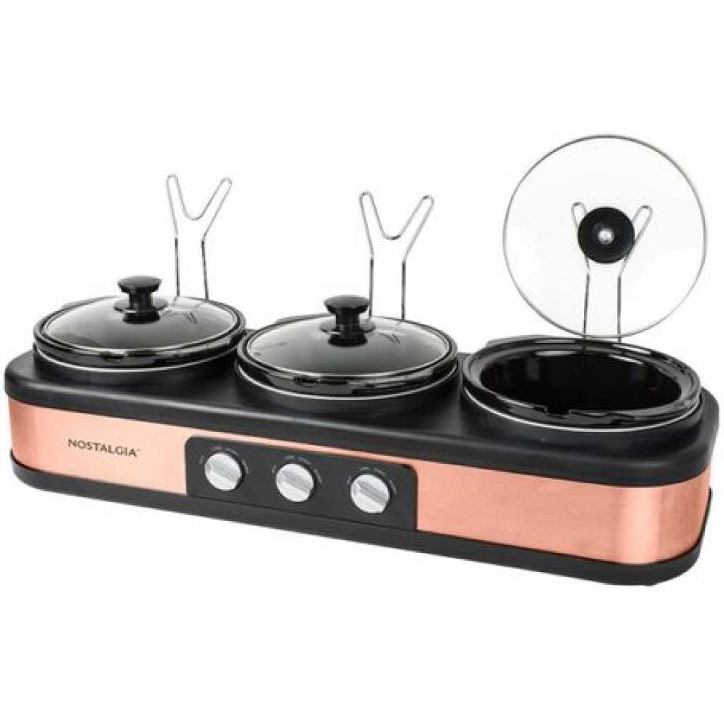 Nostalgia 3 Station Slow Cooker, Hot Plate, Buffet Pots & Food Warmers - Black