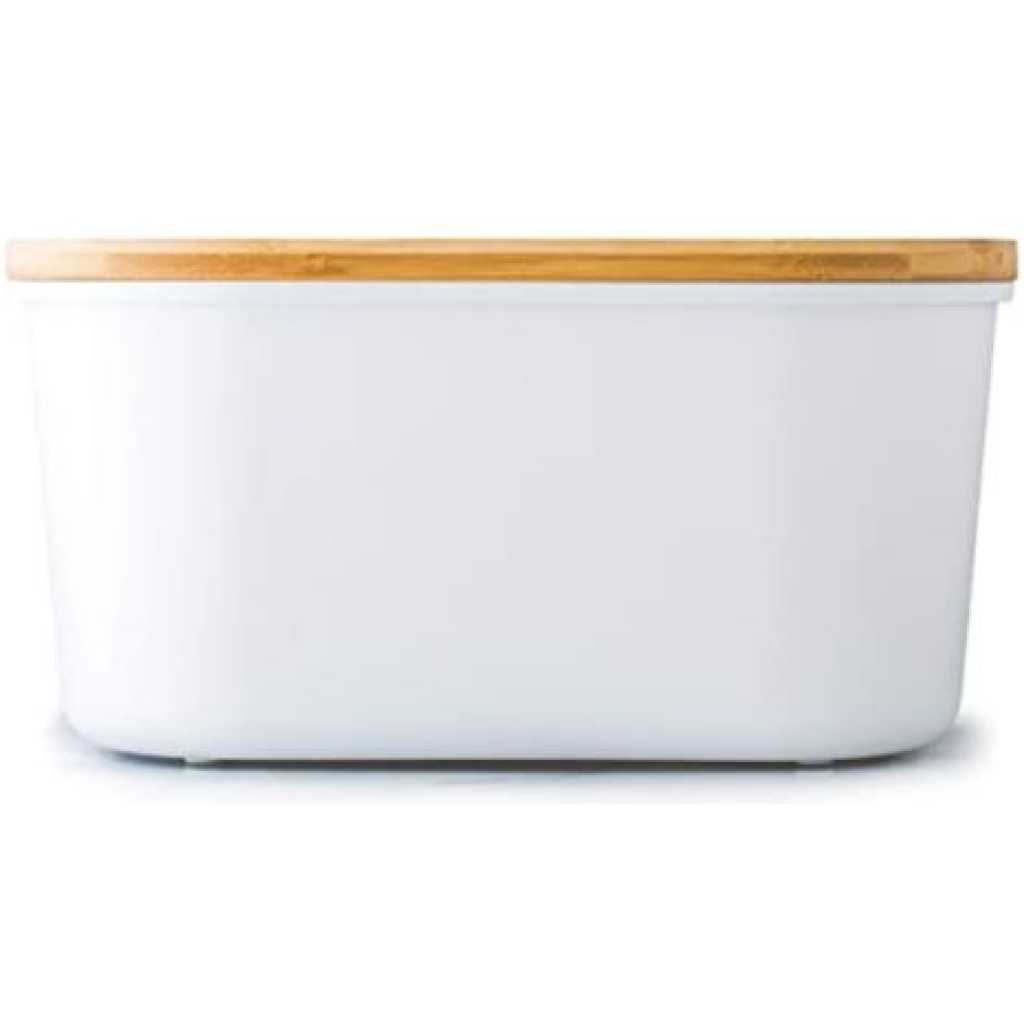 Bamboo Storage Bread Bin And Cutting Board Lid - White