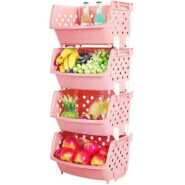 4 Tier Plastic Bathroom/Kitchen Storage Organizer Rack Holder Trolley, Pink