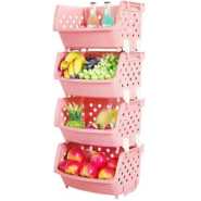 4-Tier Plastic Bathroom/Kitchen Storage Organizer Rack Holder Trolley, Pink