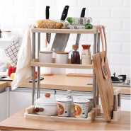 3 Tier Plastic Spice Rack Organizer Spice Jars Bottle Stand Holder Storage Shelves + Hanging Hooks- Multi-colour