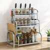3 Tier Spice Rack Organizer Spice Jars Bottle Stand Holder Kitchen Storage Shelves + Hanging Hooks- Multi-colour