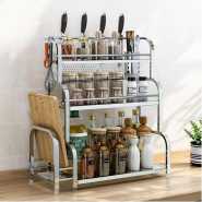 3 Tier Spice Rack Organizer Spice Jars Bottle Stand Holder Kitchen Storage Shelves + Hanging Hooks- Multi-colour