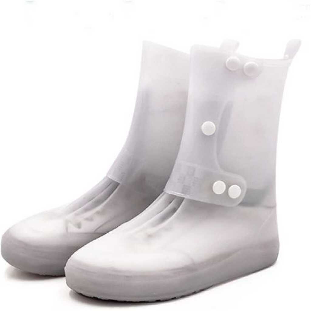 Waterproof Rain Shoe Covers, Reusable Foldable Non-Slip Ankle High Boots Outdoor Cycling Walking Hiking Shoe Protectors - White