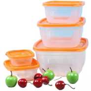 5 Pc Square Airtight Food Storage Containers Tins With Lids - Multi-Colours