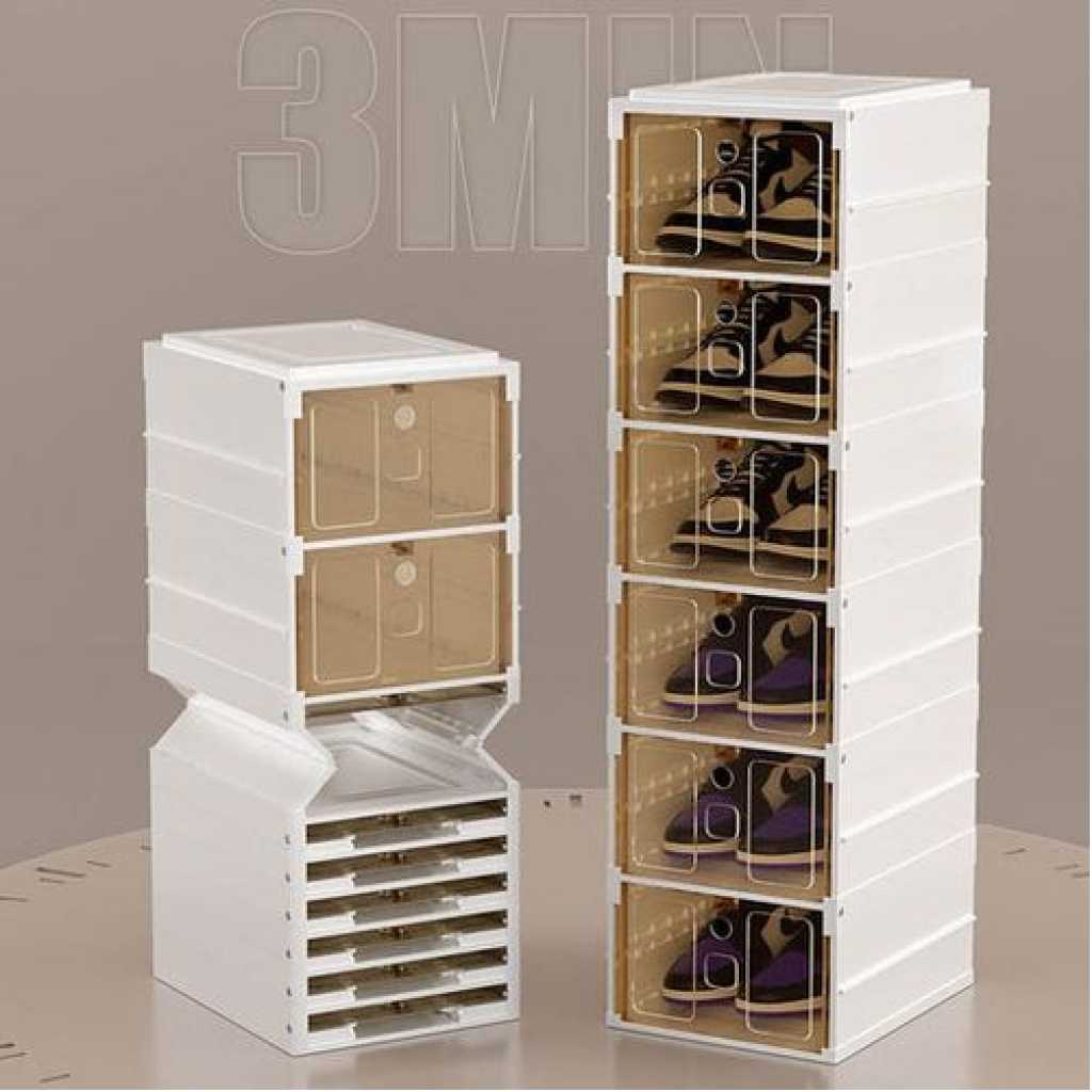 6 Tier Foldable Plastic Shoe Rack Storage Organizer - White