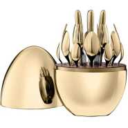 24 Pcs Mood Cutlery (Forks, Spoons & Knives) With Egg Stand - Gold