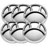 6 Pc Stainless Steel Round 4-In-1 Component Dinner Plate Tray For Lunch - Silver