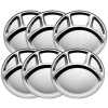 6 Pc Stainless Steel Round 4-In-1 Component Dinner Plate Tray For Lunch - Silver