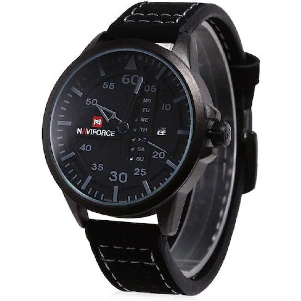 Naviforce Analog Water Proof Men's Designer Leather Strap Watch - Black