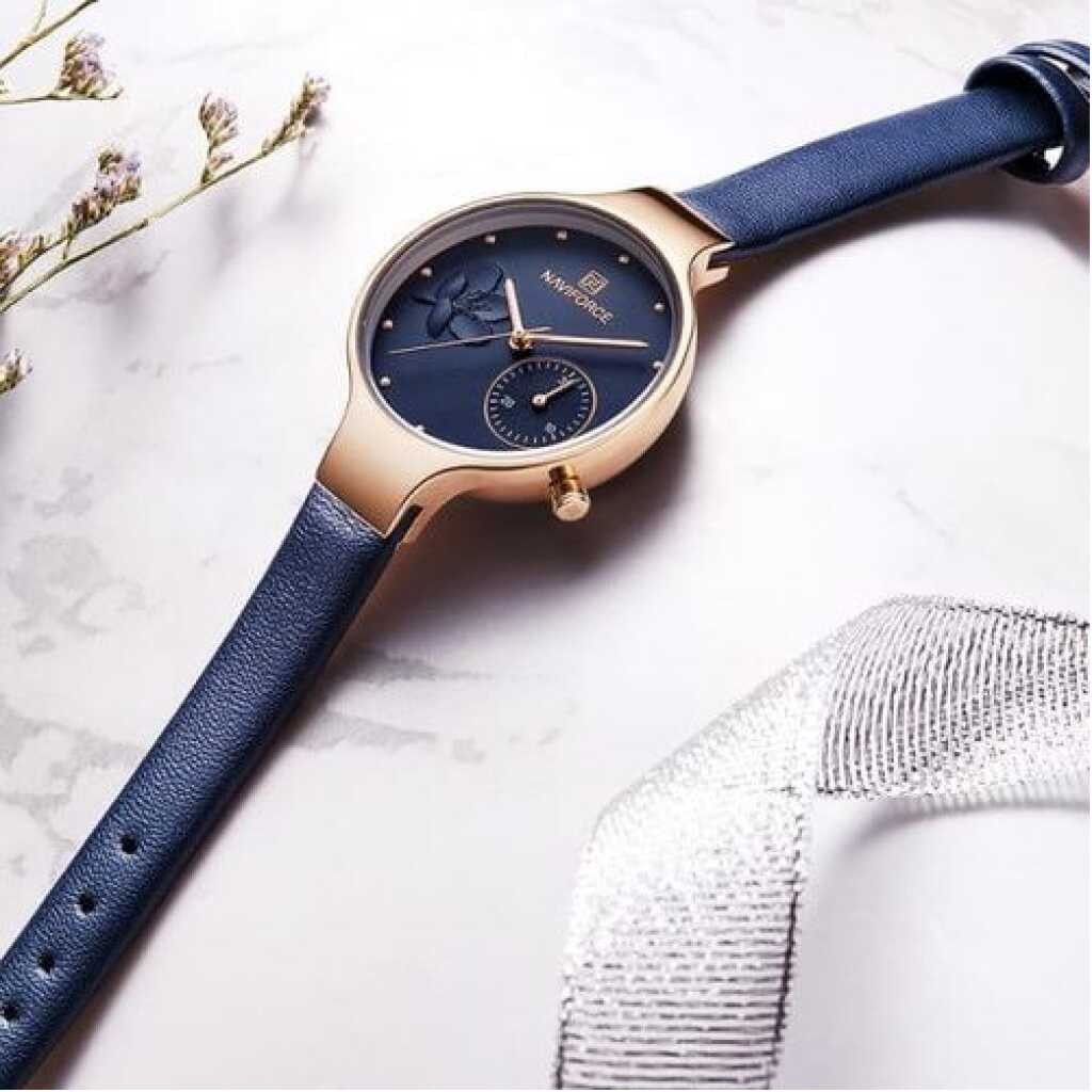 Naviforce Ladies Faux Leather Designer Watch - Blue