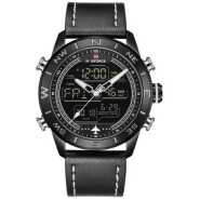 Naviforce Men's Dual Display Leather Straps Designer Watch - Black