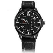 Naviforce Men's Dated Analog Leather Strapped Designer Wrist Watch - Black