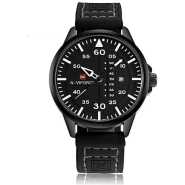 Naviforce Men's Dated Analog Leather Strapped Designer Wrist Watch - Black