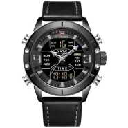 Naviforce Faux Leather Strapped Dual Men's Designer Watch - Black