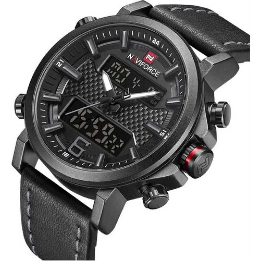 Naviforce Luxury Analog And Digital Waterproof Wrist Designer Watch - Black