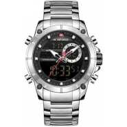 Naviforce Men's Luxury Digital And Analog Designer Watch - Silver