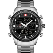 Naviforce Stainless Steel Analog And Digital Water Proof Men's Watch - Silver
