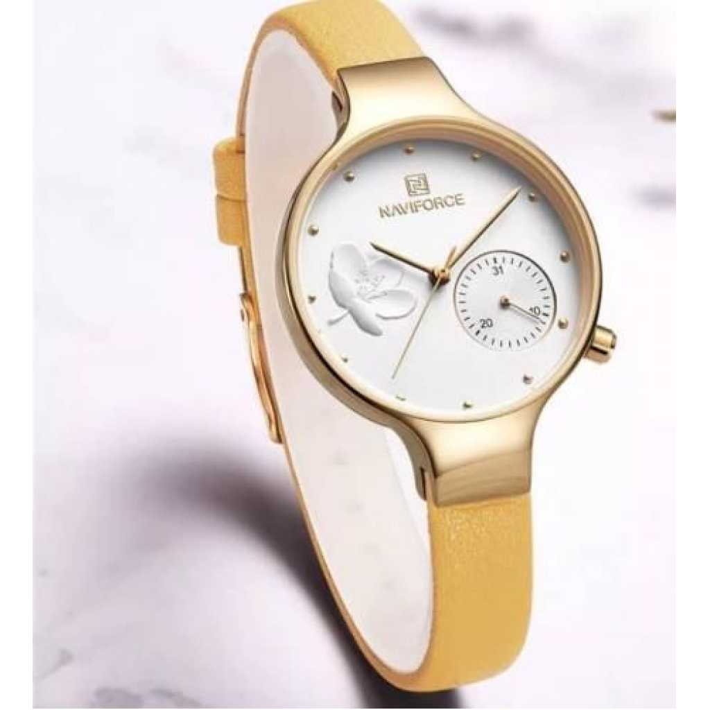 NAVIFORCE NF5001 Women Fashion Quartz Brand Watch Lady Leather Watchband Casual Waterproof Wristwatch Gift for Wife Girlfriend Family