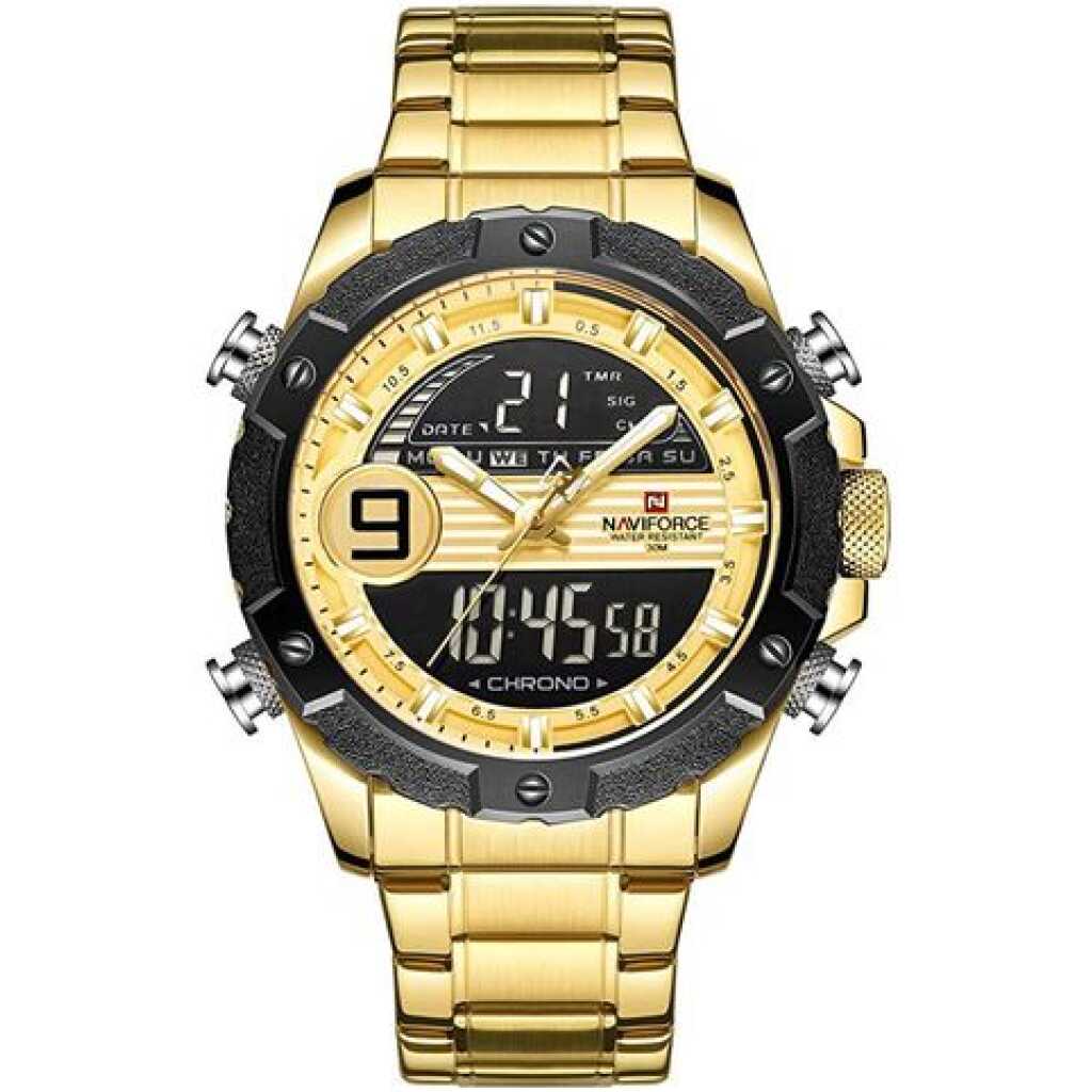 Naviforce NF9146 Double Time Waterproof Dual Watch - Gold