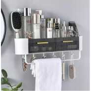 Shower Caddy, Self Adhesive Wall Mounted Shelf Bath Organizer, Shampoo Shelves Storage Basket Soap Holder hanging Tray with 4 Hooks & 1 Towel Bar Rack Rails for Bathroom, Kitchen- White