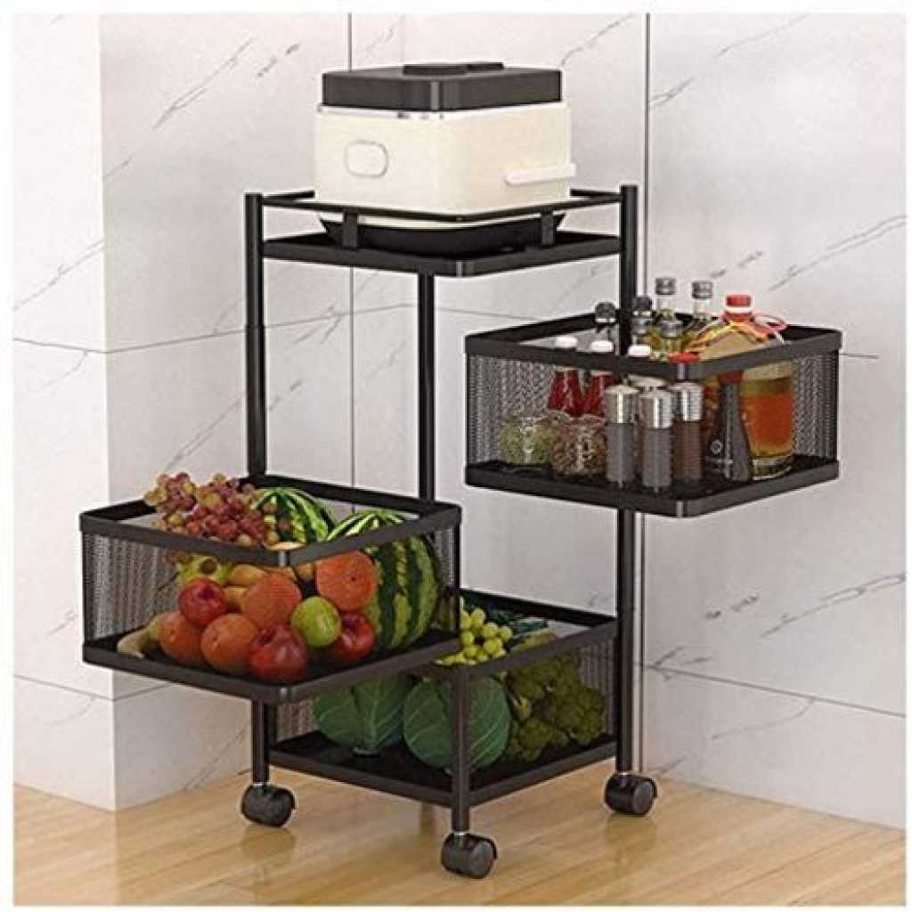 3 Tier Kitchen, Bedroom, Bathroom Storage Rack Basket Trolley Organizer-Black.