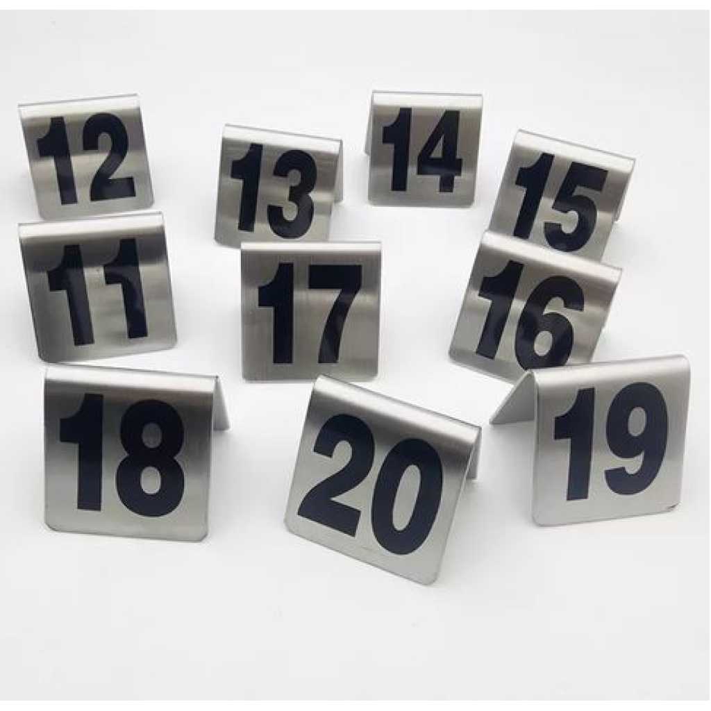 11-20 Stainless Steel Table Number Plate For Restaurant Hotel Bar-Silver