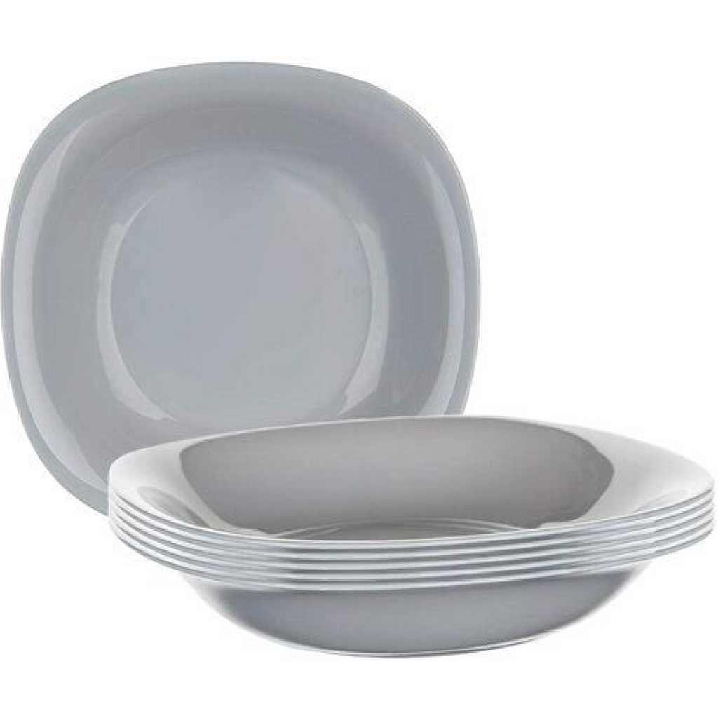 Luminarc 6 Pieces Of Luminarc Square Plain Bowl Soup Plates -Grey.