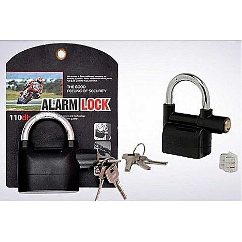 Kin Bar Alarm Padlock Lock - Black