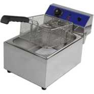 8 Litres Commercial Single Tank Electric Oil Deep Fryer with Basket & Lid- Silver.