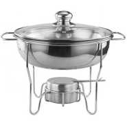 4L Stainless Steel Small Round Chafing Dish Food Warmer Hot Pot Outdoor Camping Alcohol Stove- Silver.
