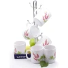Luminarc 6 Pieces Of Luminarc Pink Flower Tea Coffee Mug Cups -White.