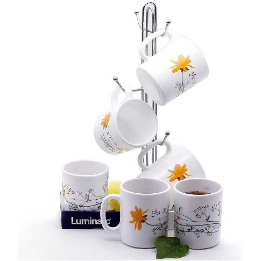 Luminarc 6 Pieces Of Sunflower Tea Coffee Mug Cups - White