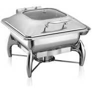 Stainless Steel Buffet Food Warmer Glass Lid Square Chafing Dish - Silver
