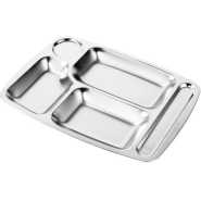 Stainless Steel Rectangle 5-In-1 Component Dinner Plate Tray For Lunch - Silver