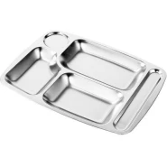Stainless Steel Rectangle 5-In-1 Component Dinner Plate Tray For Lunch - Silver