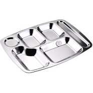 Stainless Steel Rectangle 6-In-1 Component Dinner Plate Tray For Lunch - Silver