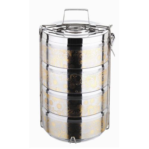 Stainless Steel Air Tight 4 Layers Food Container Carrier Lunch Box Tiffin - Silver