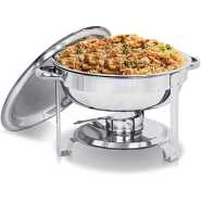 Chafing Dish Round Chafer Buffet Catering Warmer Food And Water Pan, Lid, Solid Stand And Fuel Holder - Silver
