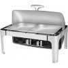 9L Double Rectangular Roll Top Chafing Dish Glass Lid Buffet Food Warmers - Silver