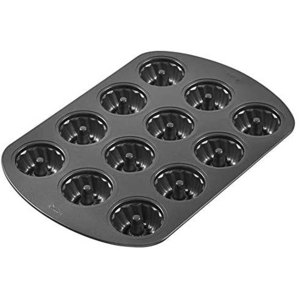 Non-Stick Mini Fluted Tube Pan, 12-Cavity, Steel Mini Cake Pan - Black