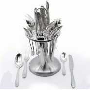 24 Pcs Plain Dinner Cutlery (Forks, Spoons & Knives) With A Stand - Silver