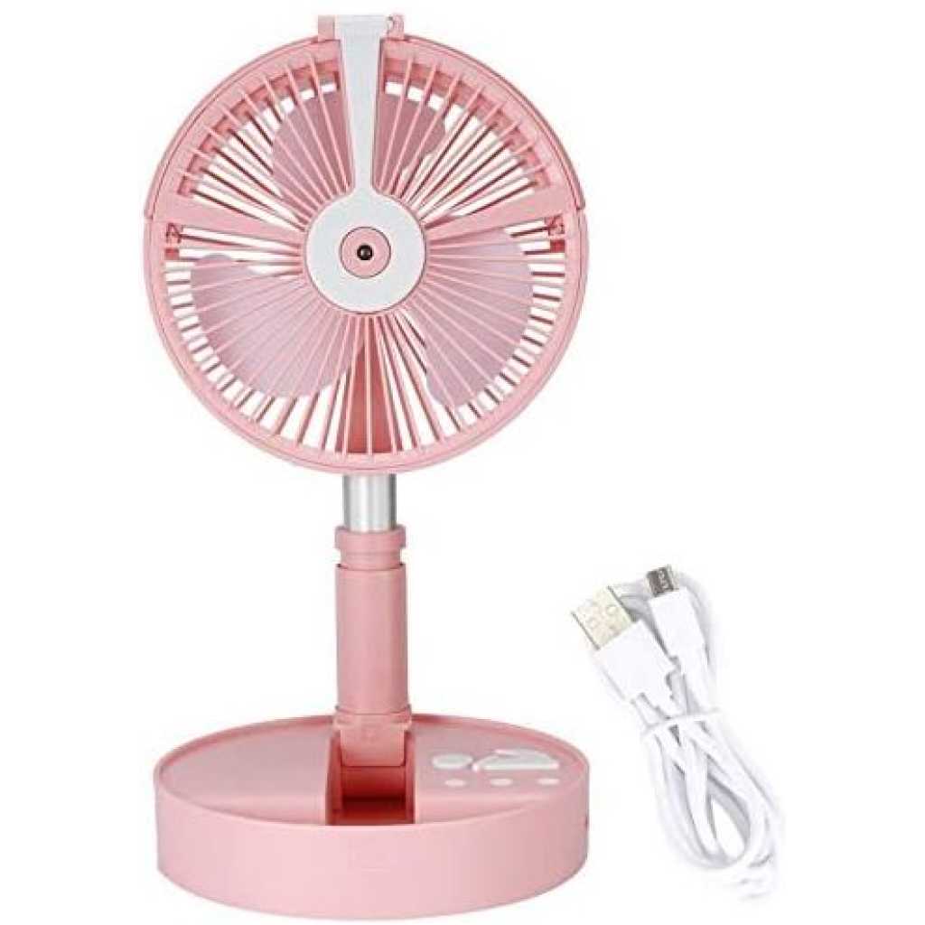 Wireless Portable Folding USB Rechargeable Telescopic Remote Fan- Pink & White