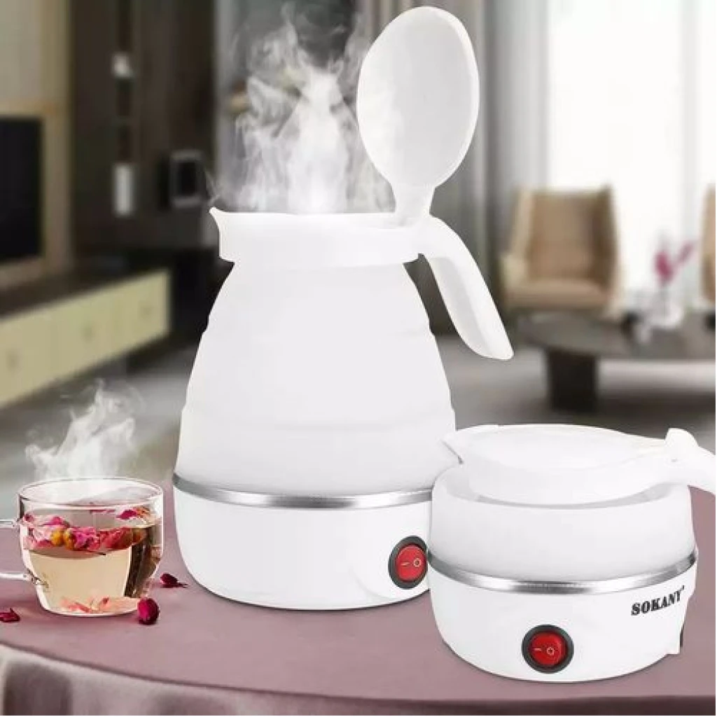 Sokany 0.7L Portable Expandable & Collapsible Travel Silicone Portable Electric Kettle (White)