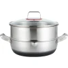 34Cm Non-stick Steamer induction Wok Cookware Saucepan Pot - Silver