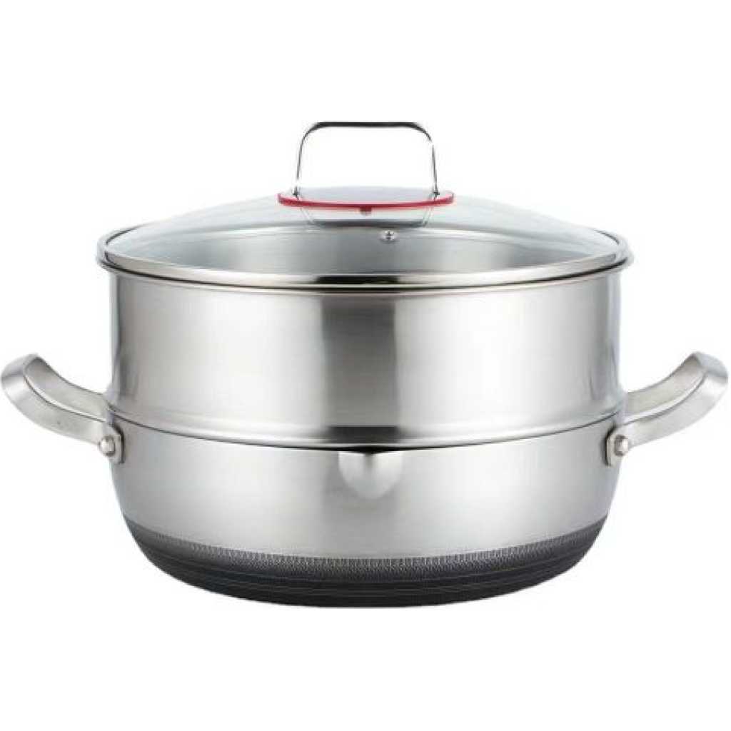34Cm Non-stick Steamer induction Wok Cookware Saucepan Pot - Silver