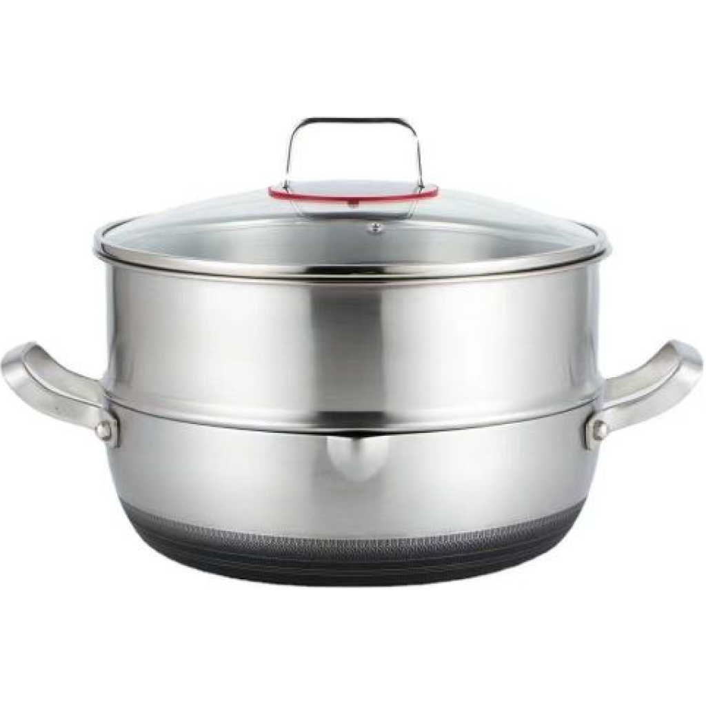 30Cm Non-stick Steamer induction Wok Cookware Saucepan Pot - Silver