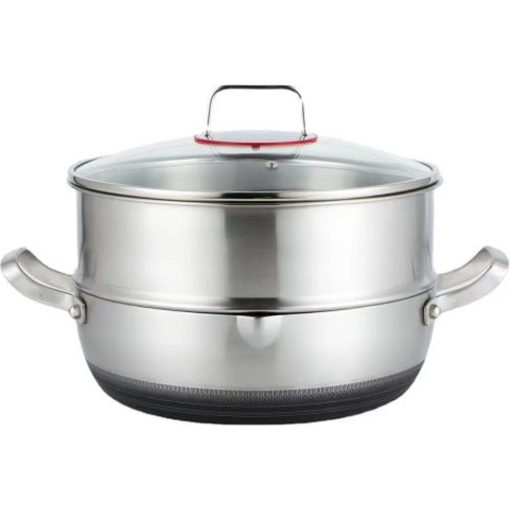 34Cm Non-stick Steamer induction Wok Cookware Saucepan Pot - Silver