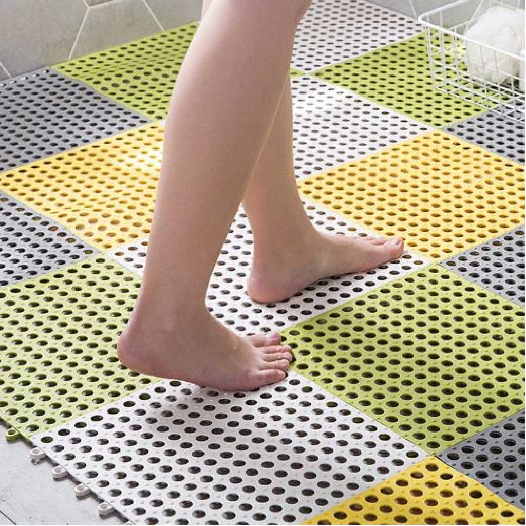 4Pcs Interlocking Non Slip Bathroom Floor Tiles Rubber Mat For Toilet Kitchen Swimming Pool Balcony Pet (30x30cm) - Multi-colours